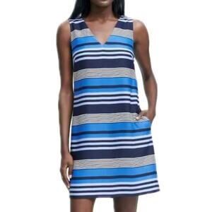 Banana Republic Blue Sleeveless Stripe Dress 14 Preppy Career Cocktail NEW